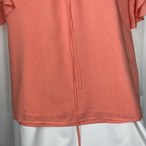 NWTCOTTON CANDY ruffle sleeve pull tie bodice midi length lined dress Sz M Coral - Picture 5 of 9